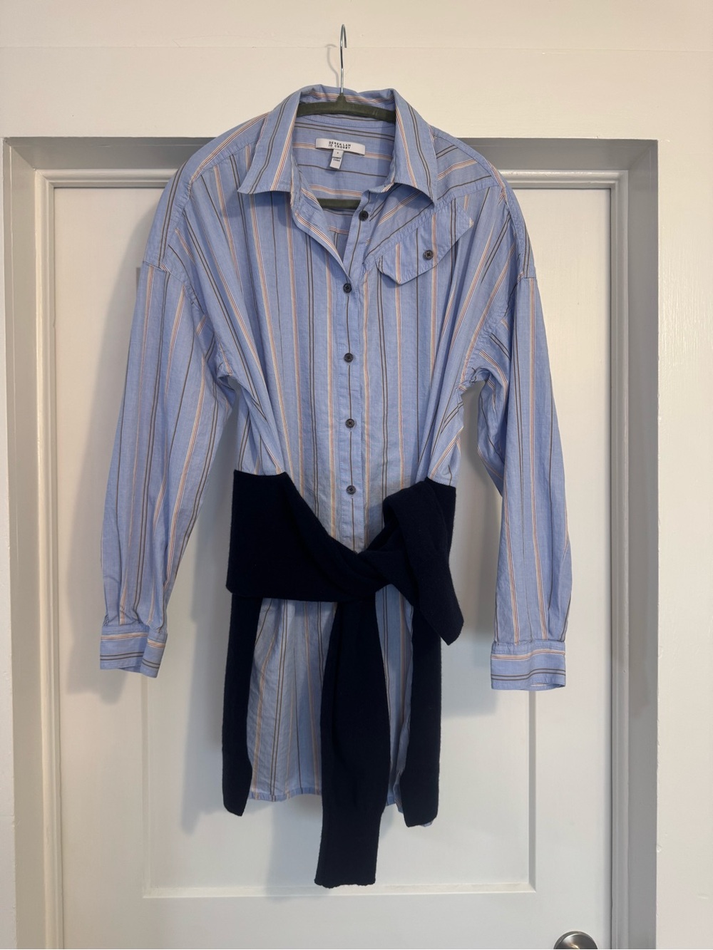 10 Crosby Derek Lam Blue and Navy Striped Mini Shirt Dress